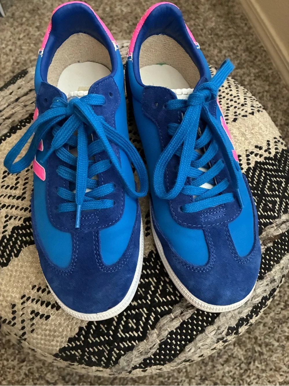 Vintage Havana Blue and Pink Lace-Up Sneakers